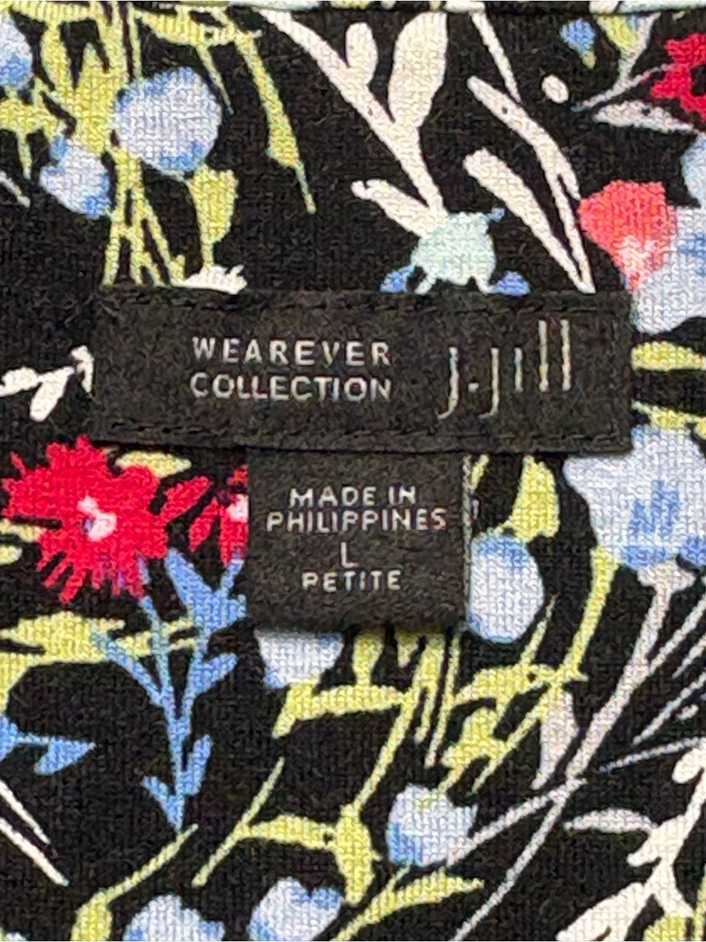 J Jill Wearever Floral Tank Dress LP Large Petite Stretch Knit Knee Length Black - Picture 9 of 11